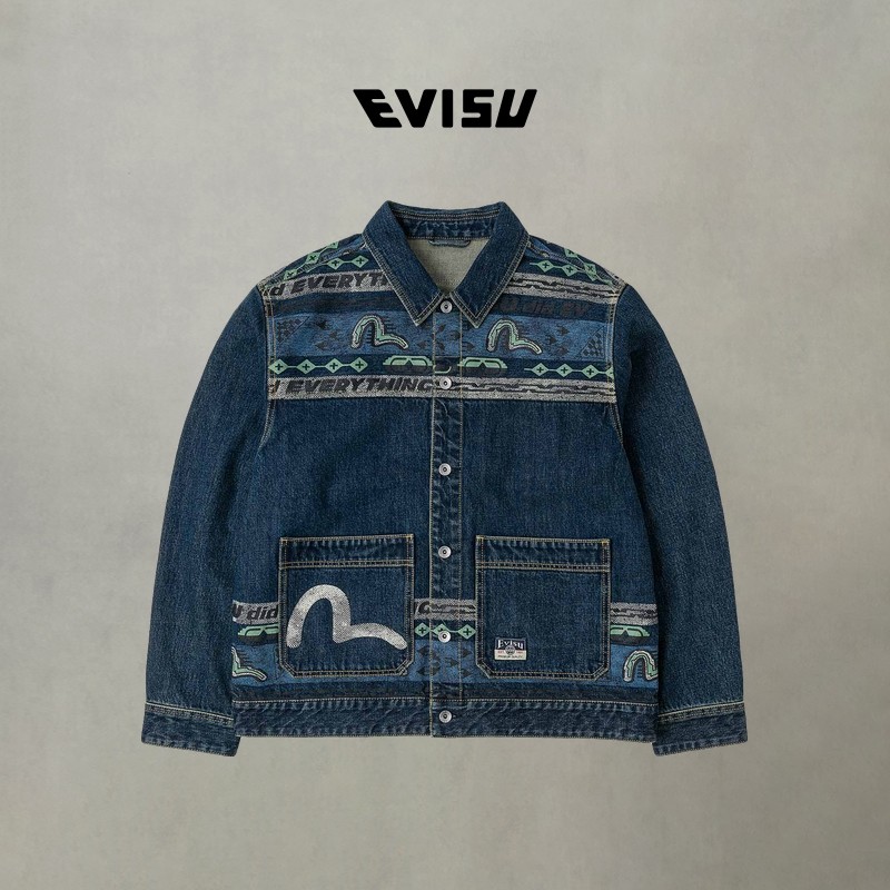 EVISU福神 2025秋季男士潮流海鸥印花纯棉翻领牛仔夹克外套,淘宝优惠券,粉丝福利购,淘宝优惠卷