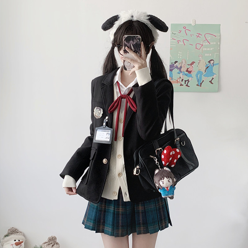 羽绒西服【津羽中】学院风学生西装宽松基础款外套搭配JK制服格裙,淘宝优惠券,粉丝福利购,淘宝优惠卷