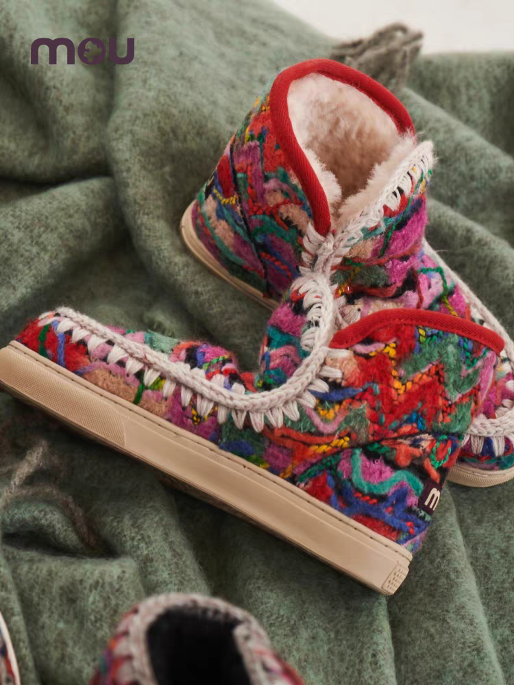 高版2025冬季新款mou民族风小香风羊皮毛一体平跟雪地靴女拼色潮,淘宝优惠券,粉丝福利购,淘宝优惠卷