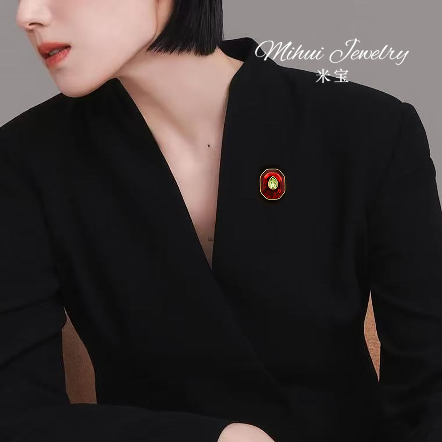 施华洛红水晶方形胸针高级感胸针领口防走光扣西装高档胸花配饰女,淘宝优惠券,粉丝福利购,淘宝优惠卷