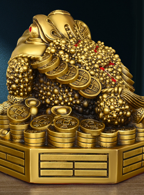 纯黄铜八卦金蟾摆件客厅三足铜金蟾蜍店铺家居玄关三脚金蝉开业礼