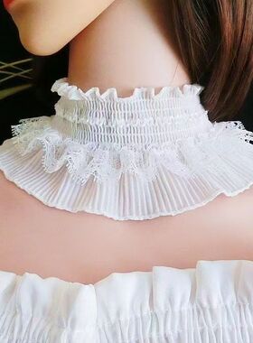 蕾丝假领子新款木耳边褶皱领套头脖套遮疤花边围脖护颈保暖女士