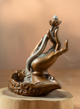 古铜官紫铜倒流香炉香插禅意摆件卧室茶几沉香炉家用香道茶道用品