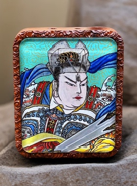 （纯手绘）二郎显圣真君二郎神双面矿物质颜料枣木外壳吊坠车挂摆