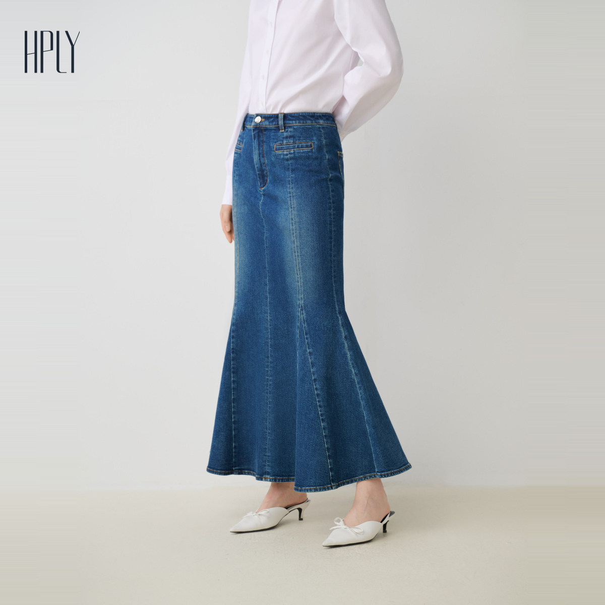 【商场同款】HPLY荷比俪秋季新款女修身分割牛仔鱼尾长款半裙,淘宝优惠券,粉丝福利购,淘宝优惠卷