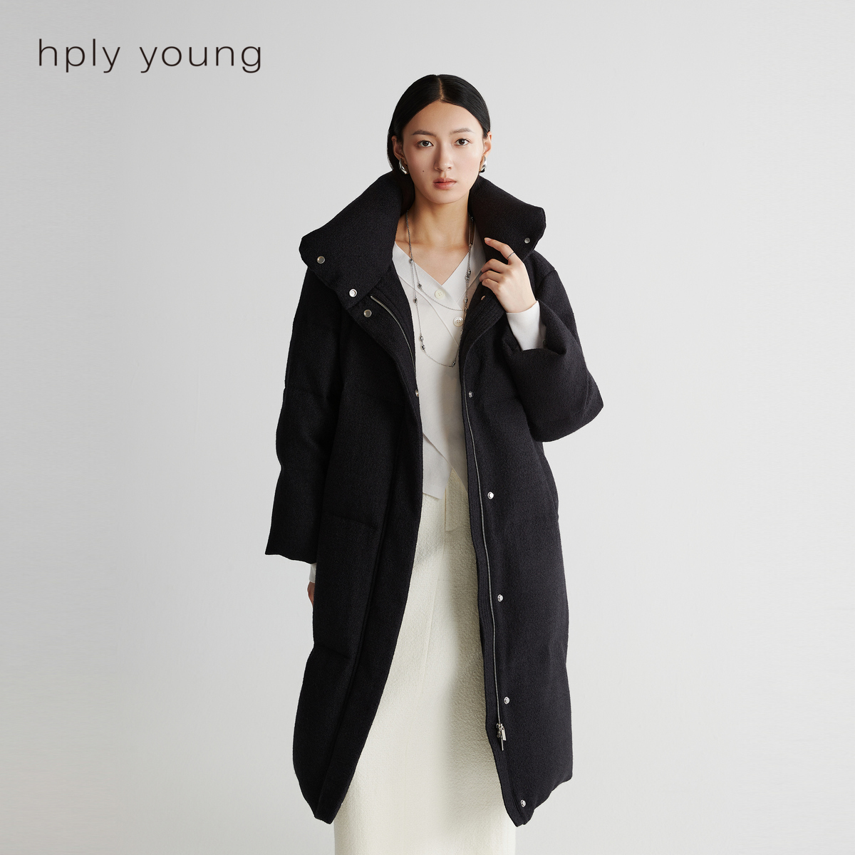 线上专享hply young新款轻盈柔软蓬松保暖长款轻薄羽绒服女款