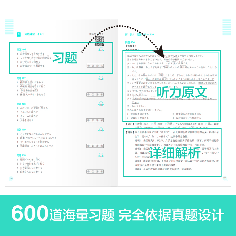 绿宝书.新日本语能力考试N2听解.详解+练习日语能力考二级听力技巧真题题型训练音频新世界日语华东理工日语能力考试真题书籍-图0