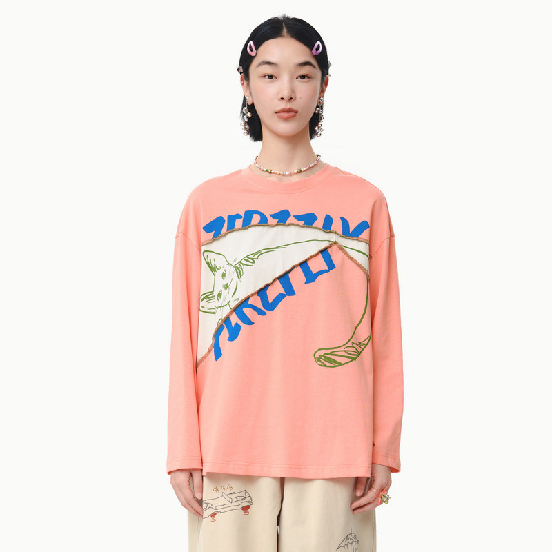 MOVEUP幻走2025春季新款.FUN系列纯棉罗纹圆领短款打底长袖T恤女 - 图0