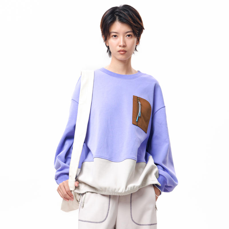 MOVEUP幻走2025冬季新款.FUN系列小落肩撞色口袋开衩短款卫衣女 - 图0