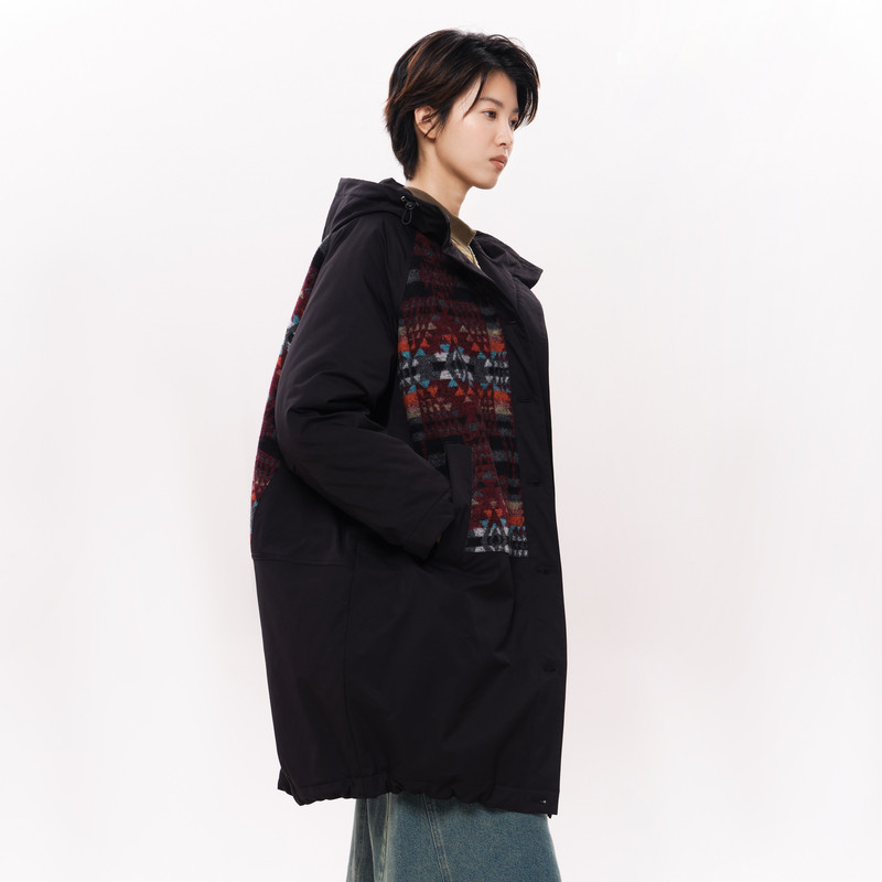 MOVEUP幻走2025冬季新款.FUN系列连帽橡筋绳毛呢图案长款棉外套女,淘宝优惠券,粉丝福利购,淘宝优惠卷