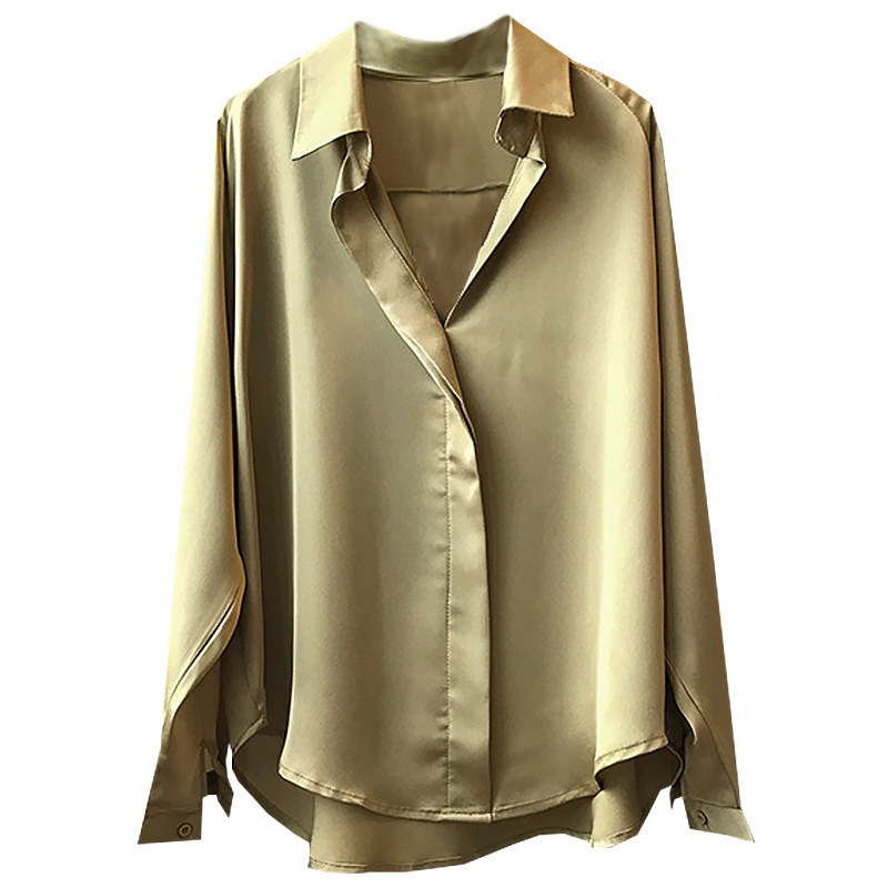 欧货洋气v领长袖雪纺女士慵懒衬衫 拉墨客衬衫