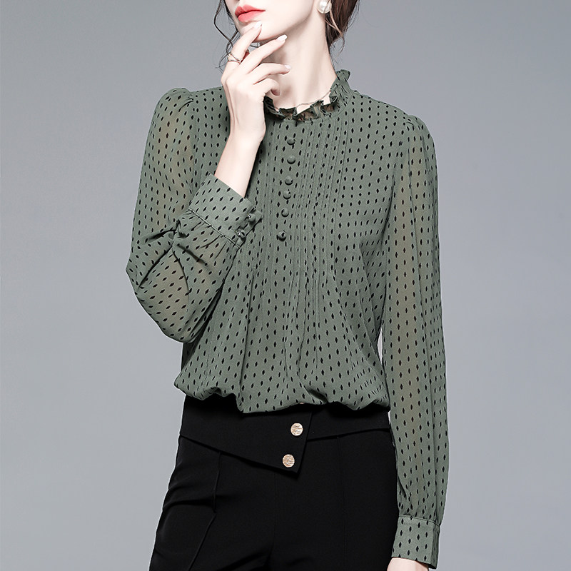 早秋新款2020复古波点木耳领衬衫 拉墨客衬衫