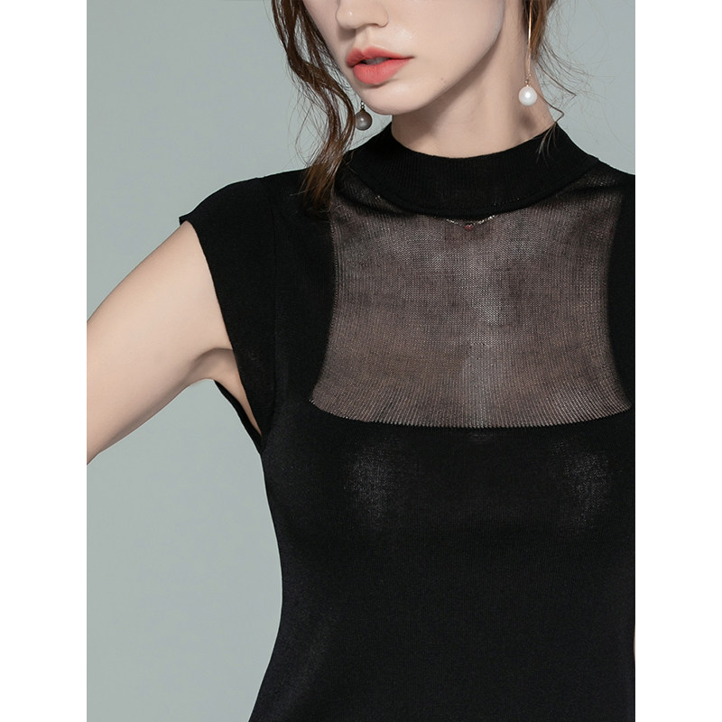 夏季性感镂空冰丝无袖外穿针织衫 拉墨客毛针织衫