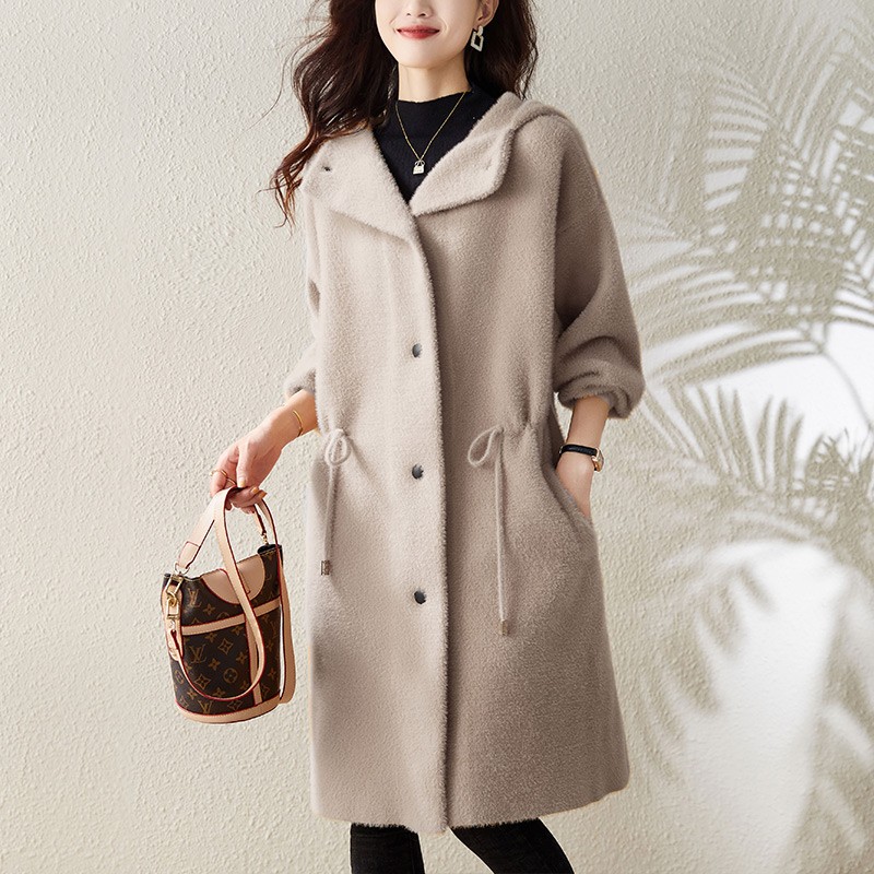 仿水貂绒大衣女秋冬2024新款法式气质宽松加厚中长款开衫外套上衣 - 图1