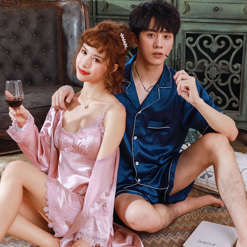 南极人帝虎专卖店南极人结婚睡衣新婚情侣套装夏季冰丝春秋性感睡袍女男士一对晨袍2