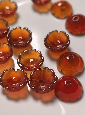 8-12mm玛瑙碗花  红玛瑙绿白粉雕刻花托花瓣 步摇发簪 饰品diy