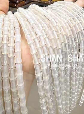 6*9mm白玛瑙竹节珠冰透玛瑙 白色玉髓不规则切面DIY串珠配件散珠