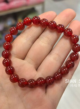 红玛瑙本 命手串转运 红色玛瑙圆珠手链女多圈饰品 厂价直销 A级
