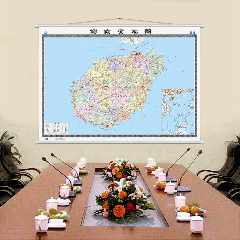 新版海南省地图挂图1.5米x1.1米覆膜挂图挂杆挂绳挂图含郊区县出行办公居家挂图海南挂图_虎窝淘