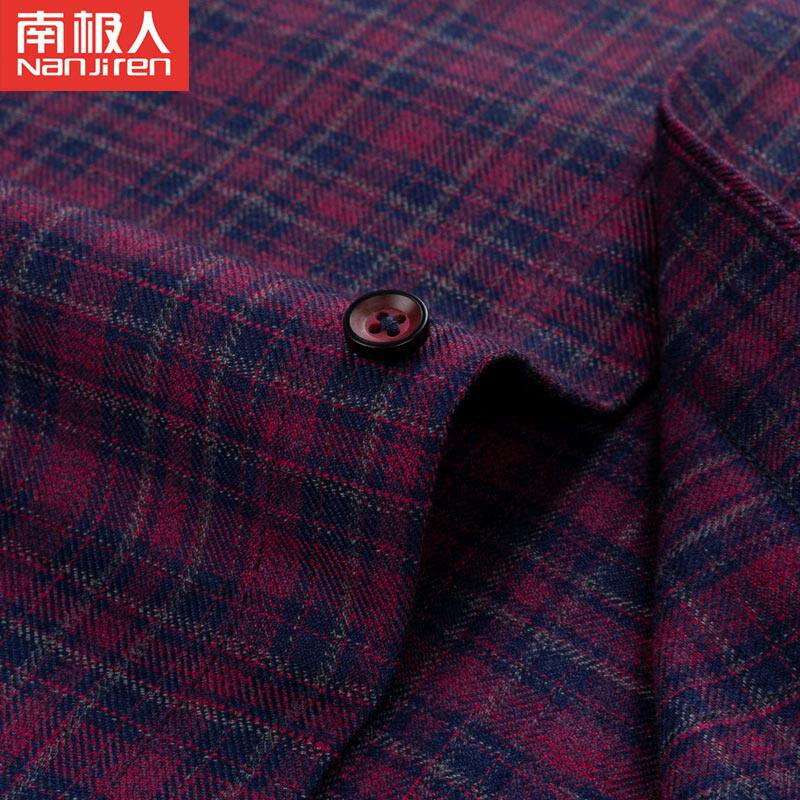 南极人男士长袖磨毛格子春秋季衬衫 格衫服饰衬衫