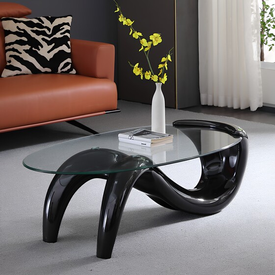 Creative and Unique Coffee Table, Simple Modern Mermaid Tempered Glass Coffee Table, Stylish Oval Coffee Table for Small Apartments