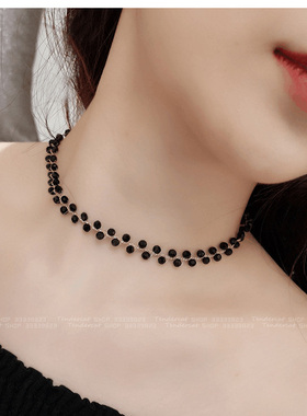 黑色水晶珠波浪形珍珠项链