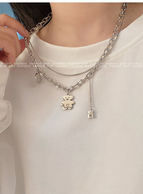 椭圆环链钛钢卡通爱心小熊