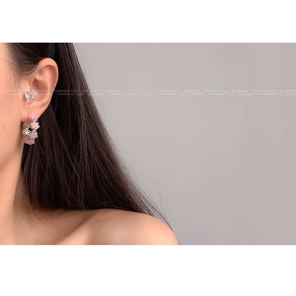 Crystal Flowers C Earrings 浪漫彩色水晶串珠花朵水钻C形耳环 - 图1