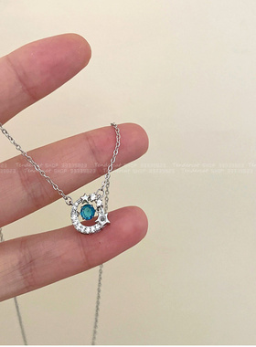 镶钻星星水钻月亮坠锁骨短项链