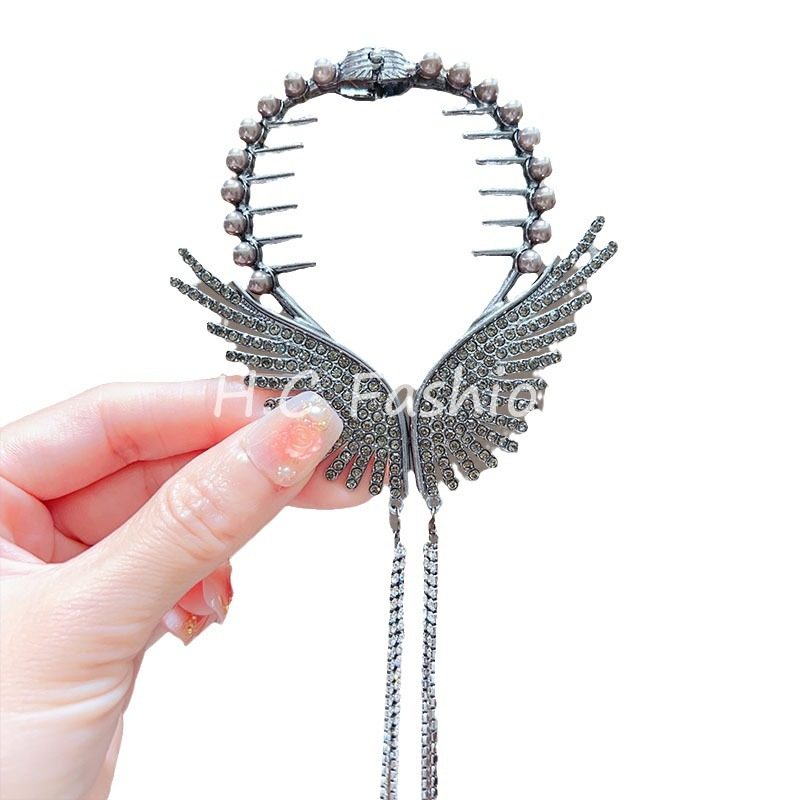 新中式新款女气质花朵丸子头发夹翅膀流苏马尾扣后脑勺盘发头饰,淘宝优惠券,粉丝福利购,淘宝优惠卷