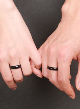 diy天然黑曜石学生刻字男士戒指