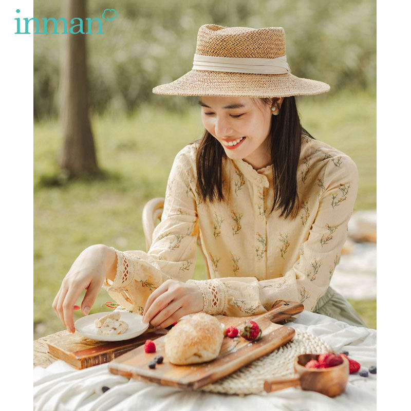 茵曼法式立领碎花2020秋季新款衬衫 茵曼风尚小生衬衫