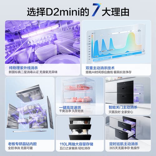 [新国标]老板D2mini消毒柜110L嵌入式烘干家用厨房小尺寸碗柜官方 - 图0