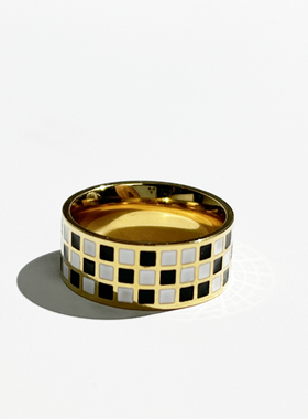 STANDii手作 棋盘格戒指质感欧美时尚个性设计高级感