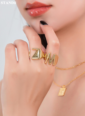 standii手作字母戒指铜镀金欧美