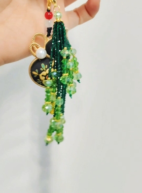 宋锦桑蚕丝山茶花葫芦挂件挂饰绿色国风饰品