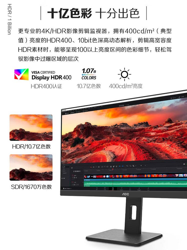 AOC27英寸高清4K显示器U27N10R台式电脑屏幕2K设计台式苹果竖屏 - 图0