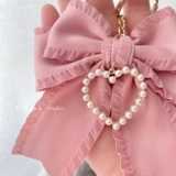 Оригинальный розовый брелок с бантиком, цепь из жемчуга, украшение на сумку, ключи от машины