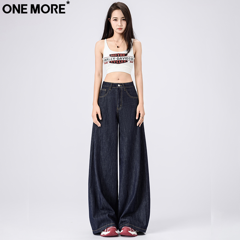 One More天丝莱赛尔阔腿牛仔裤女夏季薄款高腰宽松显瘦直筒拖地裤 - 图3