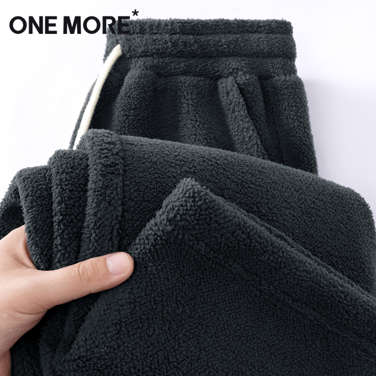one more加绒裤子女冬季加厚摇粒绒女裤2025新款灰色休闲阔腿裤Y - 图2