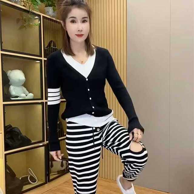 ຂະຫນາດໃຫຍ່ພິເສດ 2-300 ປອນໄຂມັນ m summer ripped ປຸ່ມບຸກຄະລິກກະພາບ pants ແມ່ຍິງວ່າງ striped ເກົ້າຈຸດ pants harem pants