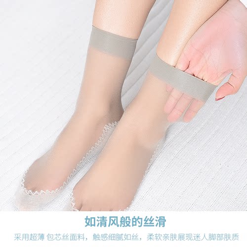 浪莎丝袜女薄款夏季黑肉色隐形女士水晶丝棉底超薄防滑耐磨短袜子 - 图1