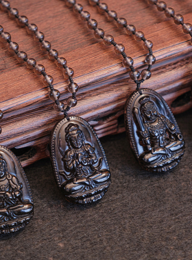 金田池冰种黑曜石本命年佛项坠链