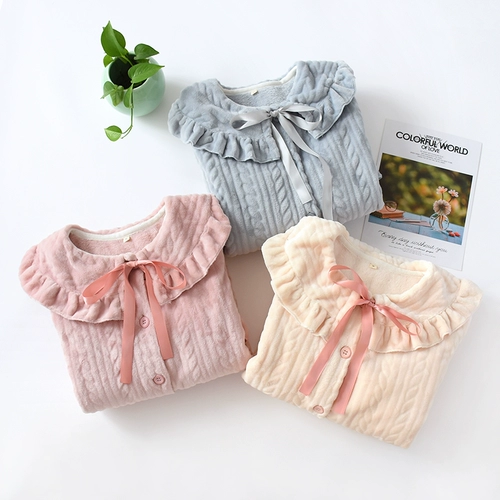 Коралловая бархатная демисезонная пижама, длинный банный халат, фланелевый милый лонгслив, юбка, в корейском стиле, большой размер