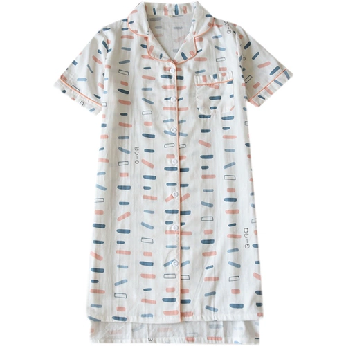 Пижама, летняя юбка, хлопковый тонкий марлевый кардиган, длинная рубашка для беременных, короткий рукав, средней длины