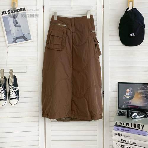 加厚夹棉工装裙2024秋冬新款高腰a字棉服裙子中长款半身裙女保暖 - 图0