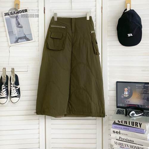 加厚夹棉工装裙2024秋冬新款高腰a字棉服裙子中长款半身裙女保暖 - 图1