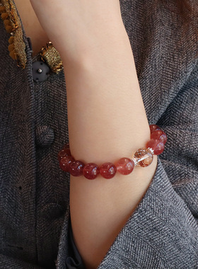 天然12MM草莓晶金箔手链ins风