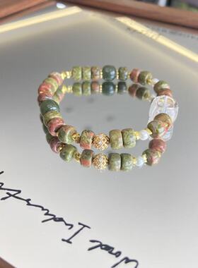 【花田错】天然花绿石水晶手串小众高级复古文艺民族风白水晶手链
