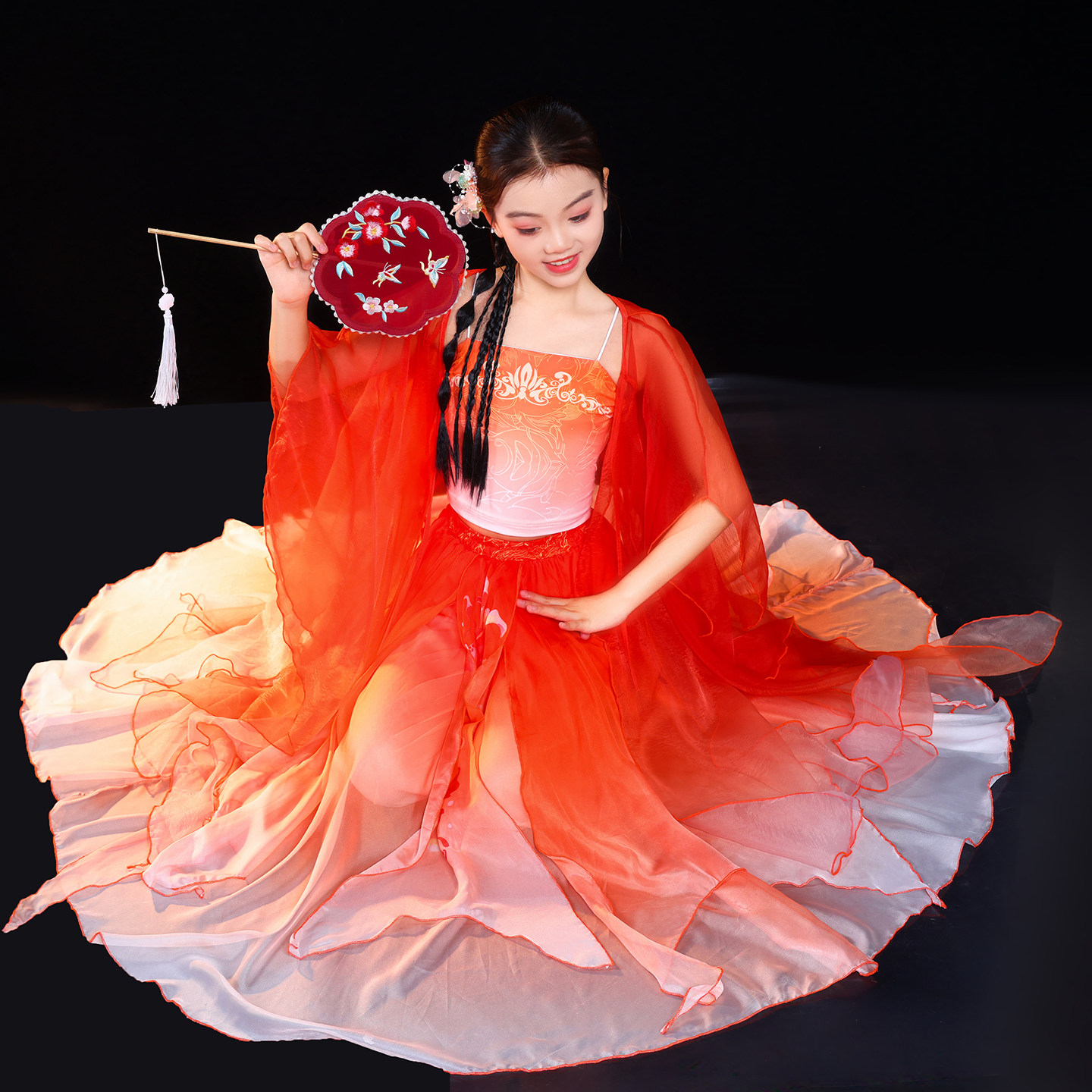 儿童古典舞蹈服女童超仙锦鲤同款古风飘逸大袖衫大摆裙舞蹈演出,淘宝优惠券,粉丝福利购,淘宝优惠卷